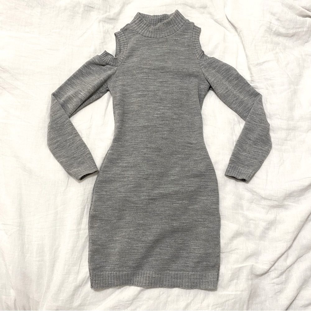 Gray Mock Neck Sweater Dress